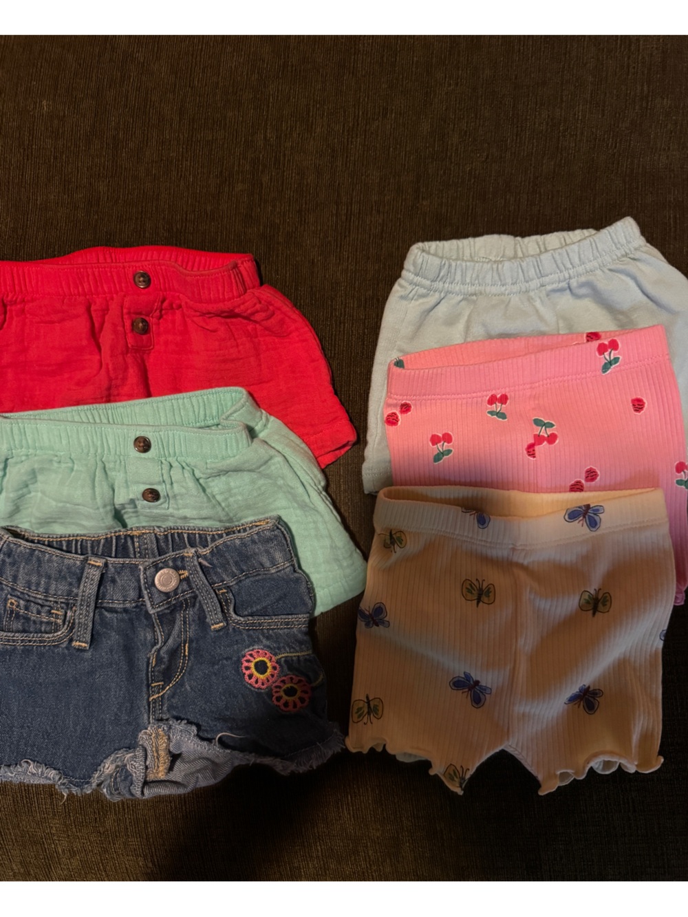 Old Navy Girls 6-Pack Shorts - Red, Mint, White, Pink, Yellow, Denim - Picture 2 of 4